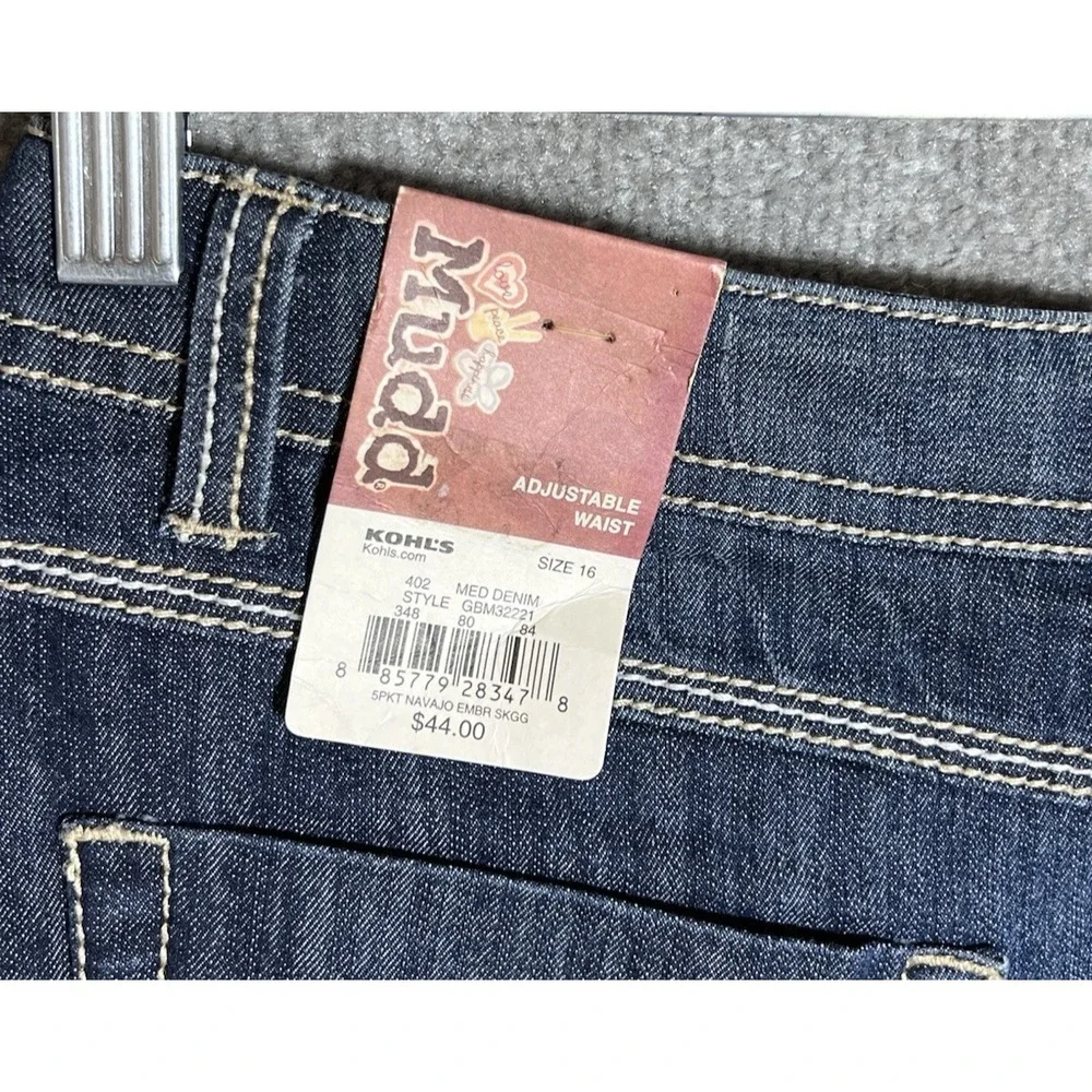Mudd Mini Denim Jean Skirt Girls Size 16 Blue Tribal Embroidery Pockets New